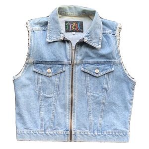 Vintage Steel Jeans Vest Blue Denim Zip Up Large